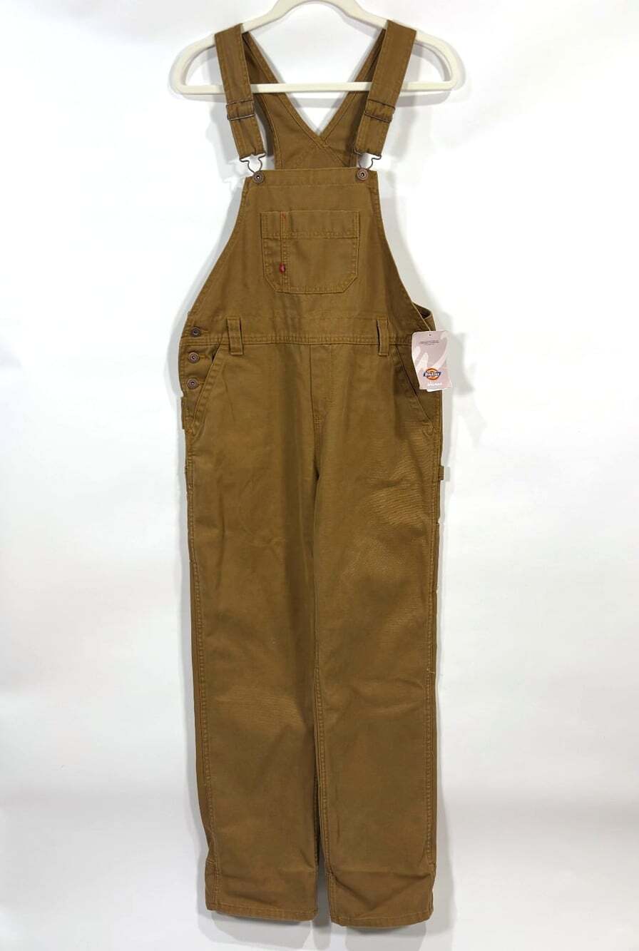 Dickies Womens Bib Overalls Relaxed Fit Straight Leg Rinsed Brown Duck NWT Small